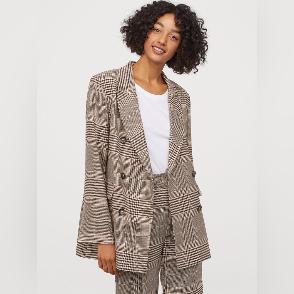 H&M Brown & Cream Double Breasted Blazer- size 4